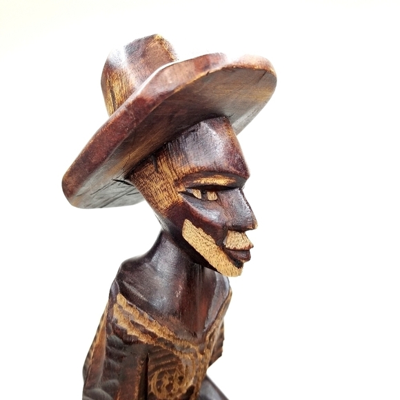 Folk Art Handcarved Wooden Man with Hat and Drum, Drummer Figurine Sculpture - Picture 7 of 11